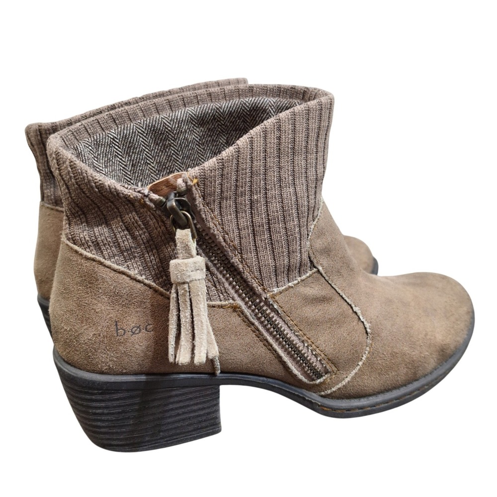 BOC Born Concept Women's Taupe Distressed Knit Collar Ankle Boots Z26717 Size 7M